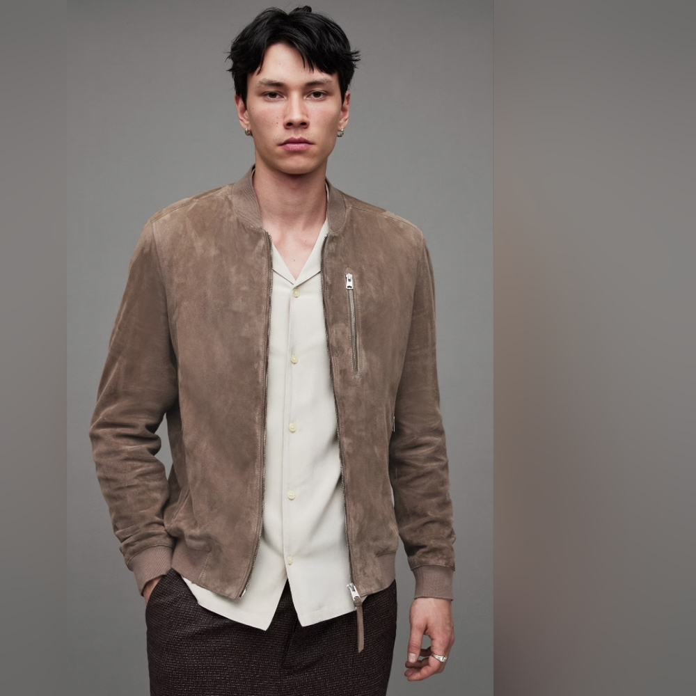 AllSaints Kemble Suede Double Zip Bomber Jacket